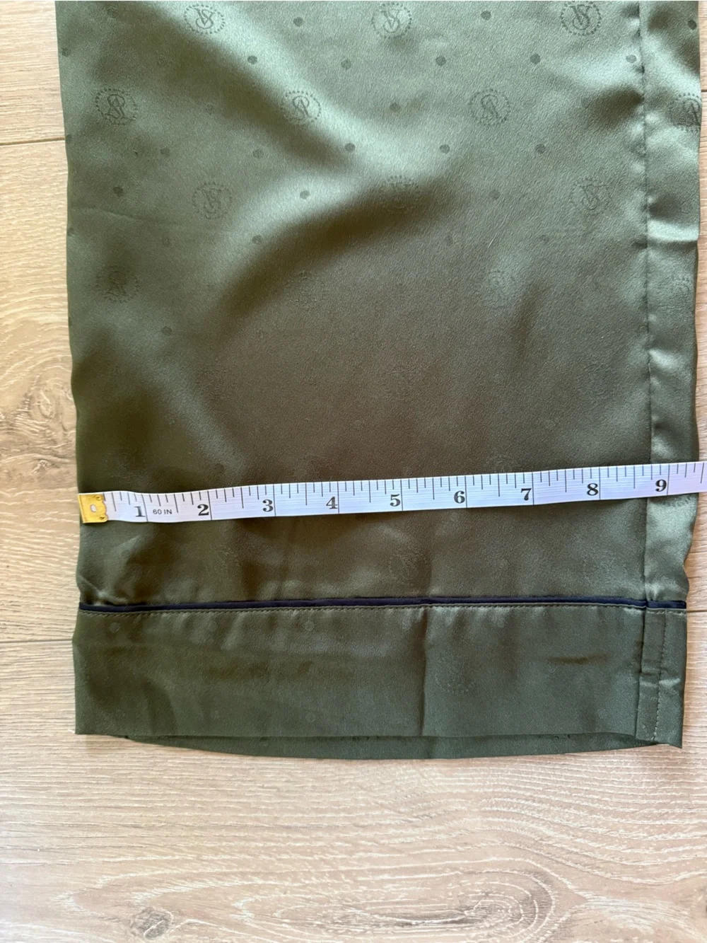 Victoria's Secret Olive Satin Pajama Set with Embroidered Pocket